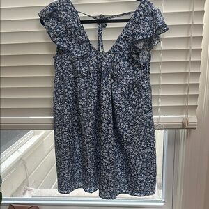 Floral Blue Dress with Ruffle Sleeves
